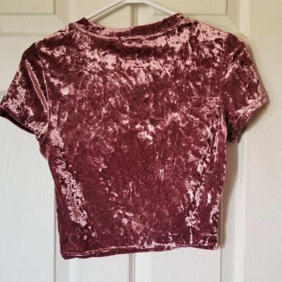 Tops - T Shirt Crop Top Crush Velvet Blush Pink